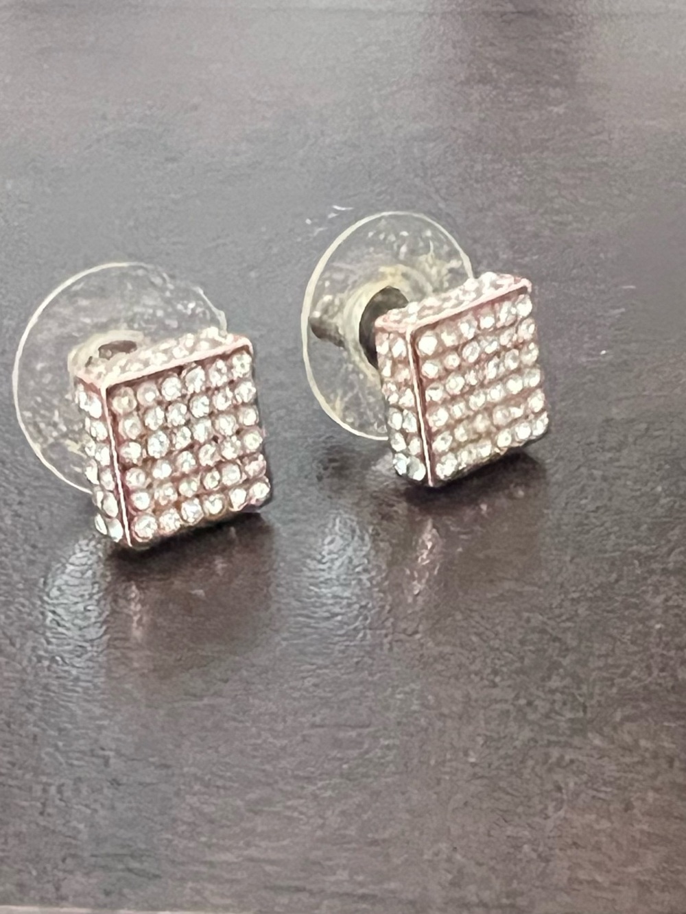 Square Crystal Pavé Stud Earrings in Silver